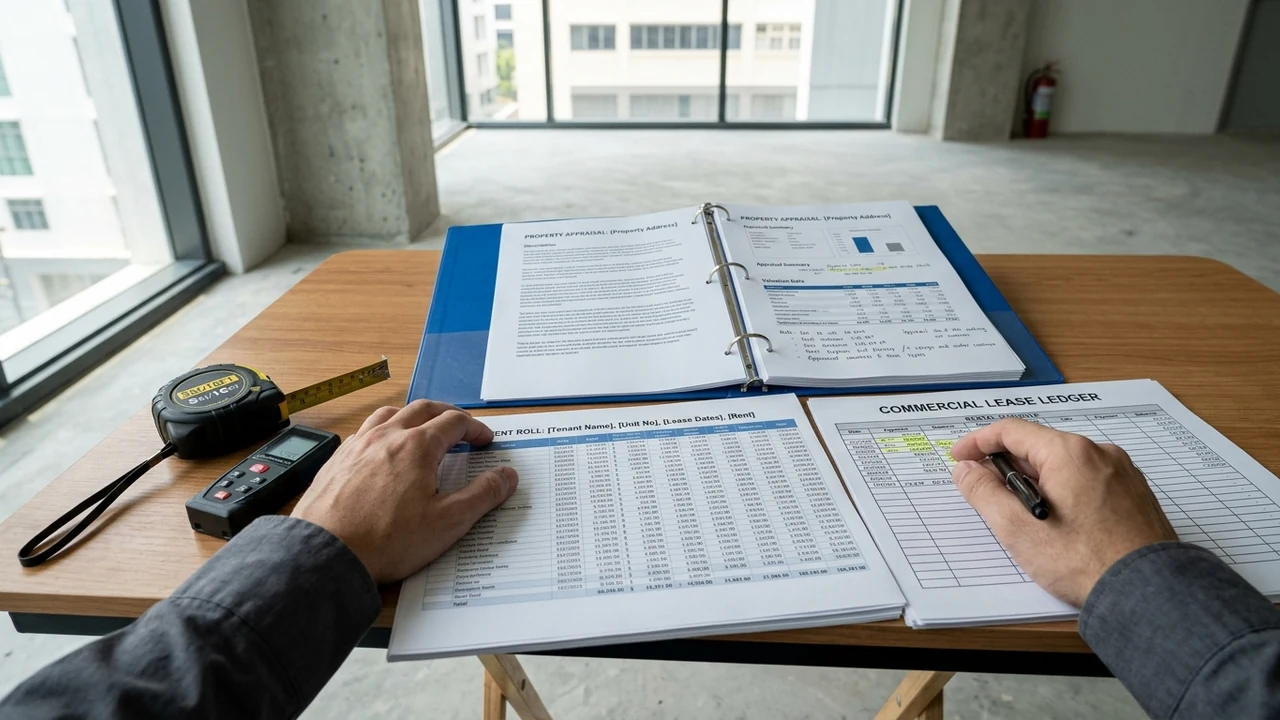 Figure 2: Commercial property advisor conducting due diligence audit of lease ledgers and property appraisal files