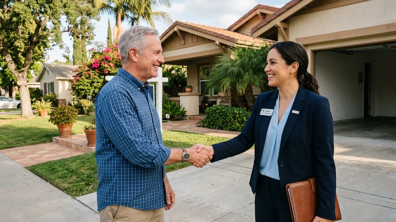 Commercial property broker and buyer reviewing marketing package analytics